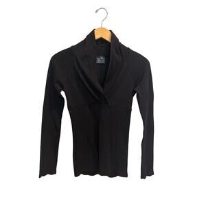 Michael Stars Long Sleeve Cowl V-Neck Top Women’s OS Black Shimmer Metallic Y2K